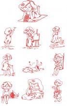 Redwork country girls Embroidery designs-Embroiderydesigns.name